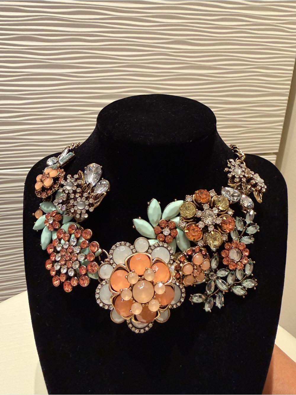 Statement Floral Cluster Necklace in Peach, Mint and Gold